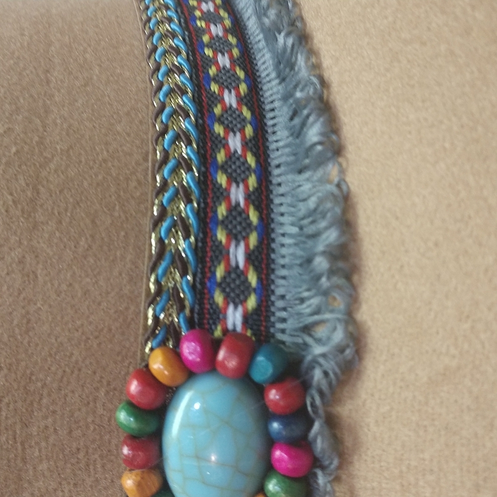 Unisex Western Southern Tan Cowboy Hat Turquoise Tassels Pendants Fringe Accent - Picture 6 of 13